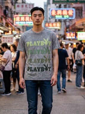 Playboy Logo Acid Wash Tee